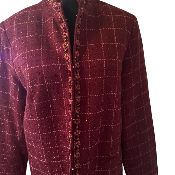 Susan Graver Style burgundy with floral trim blazer jacket size M - Picture 6 of 8